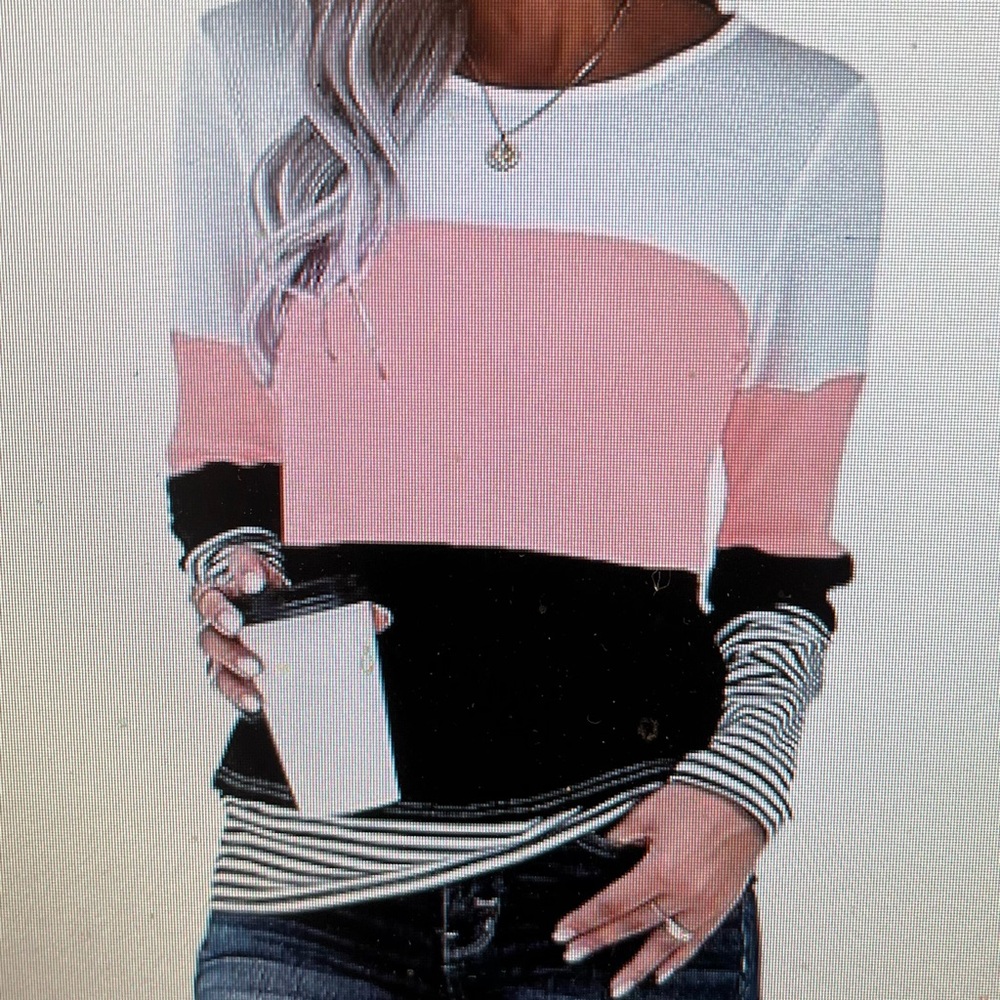 Colorblock Sweater in Pink, Black, and White